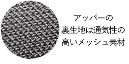 アッパーの裏生地は通気性の高いメッシュ素材